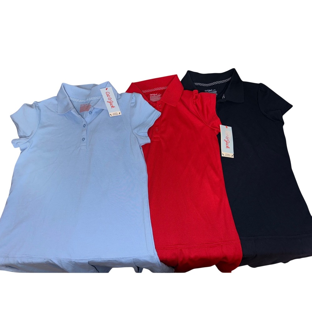 Cat & Jack School Uniform Polo Dress Bundle Blue Red Navy 3 Pack Size xl 14